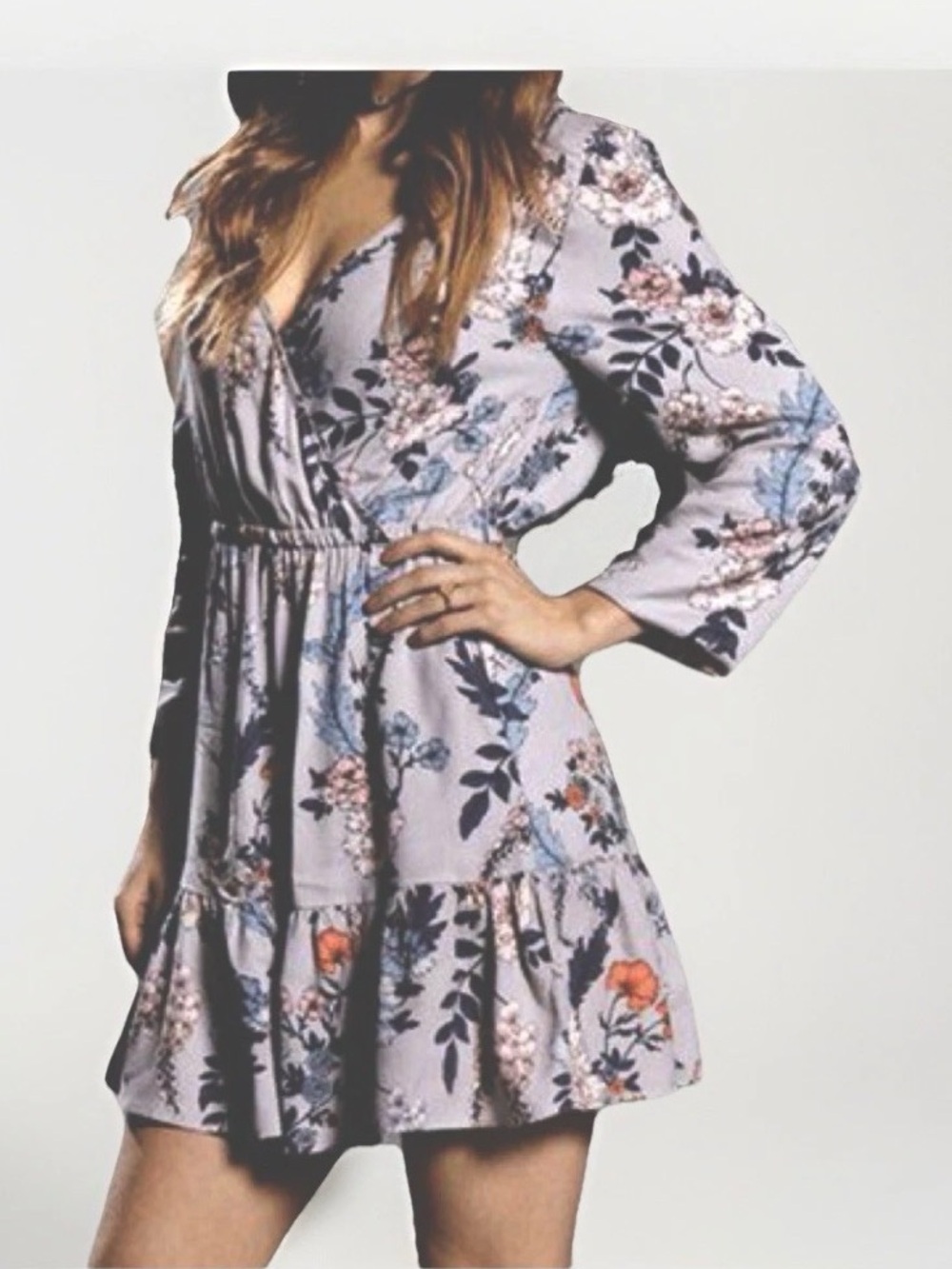 MinkPink L Women's Purple Floral Long Sleeve Dress